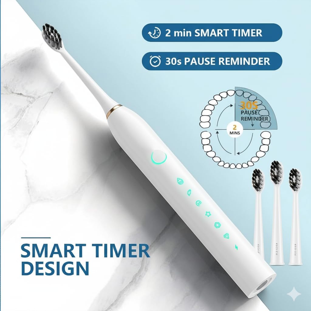 Cosmic Lite Sonic Rechargeable Toothbrush with 6 Modes, 3 Brush Heads, 1 Interdental Head, Rechargeable, Toothbrush - Pack of 1 (Black, White, Pink) Random Color