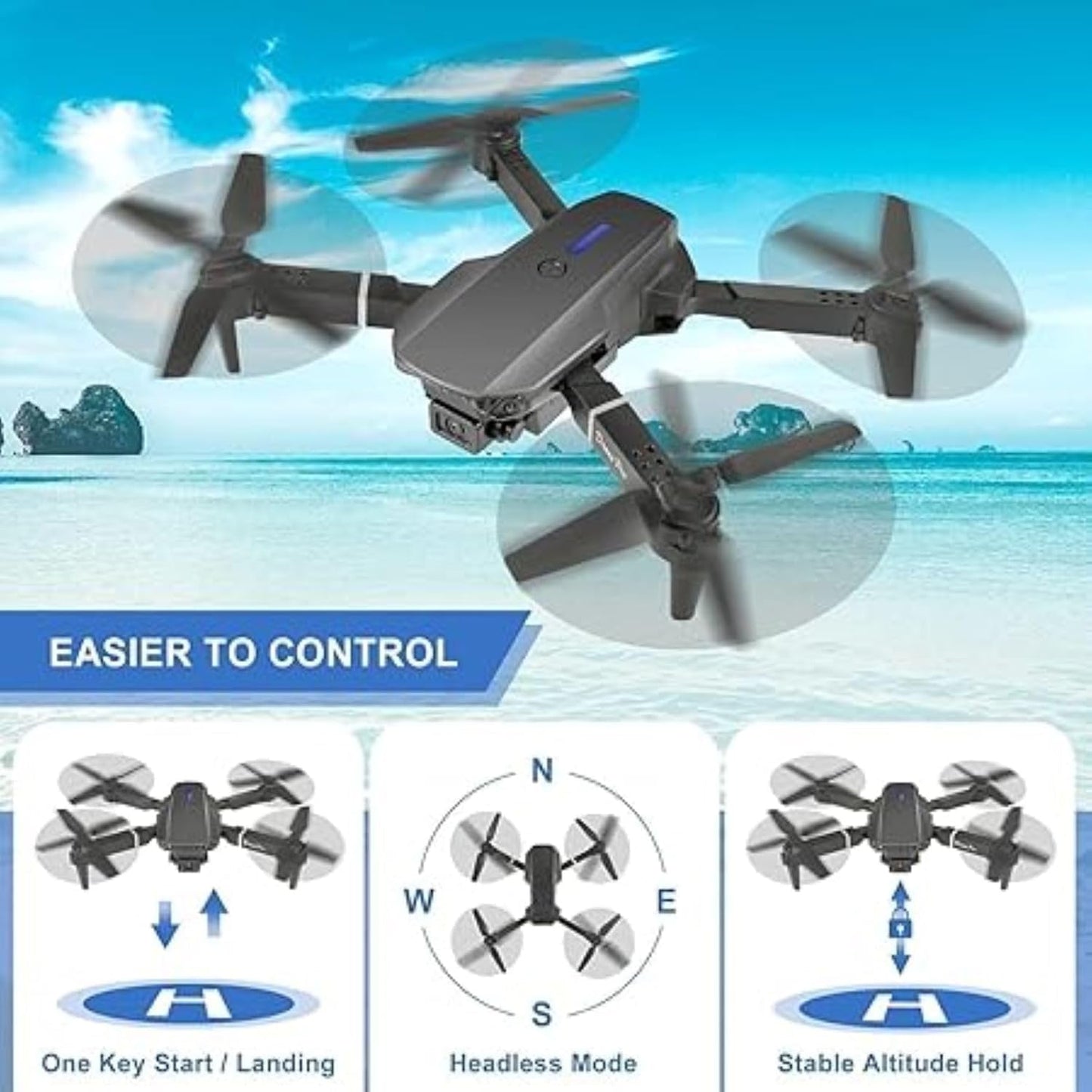 E88 Pro Foldable Brushless Drone — 4K + 1080P Dual-Cam, Wi-Fi FPV, GPS-like Visual Positioning, One-Tap Return, App & RC Control