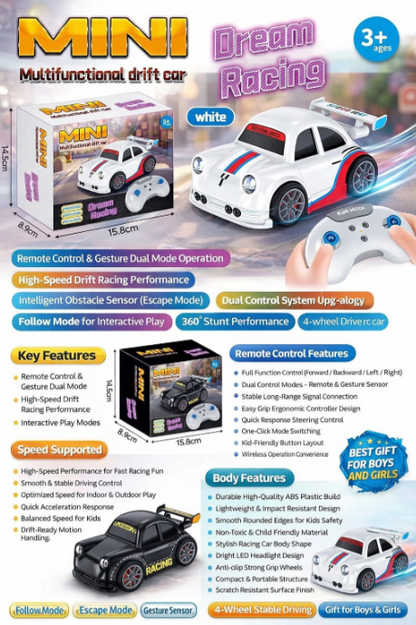 Craveon Mini Drift Car with Remote Control 2.4G, Follow & Escape Modes Kids Gift (Multicolor)