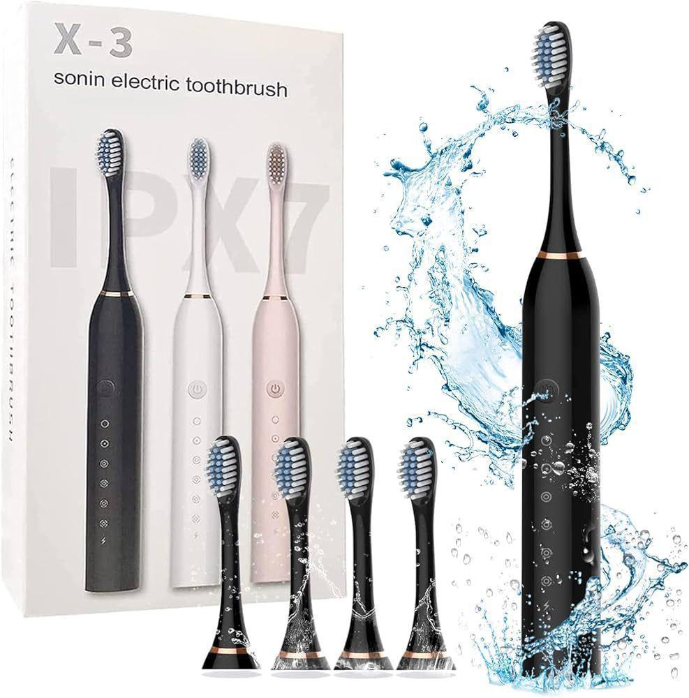 Cosmic Lite Sonic Rechargeable Toothbrush with 6 Modes, 3 Brush Heads, 1 Interdental Head, Rechargeable, Toothbrush - Pack of 1 (Black, White, Pink) Random Color