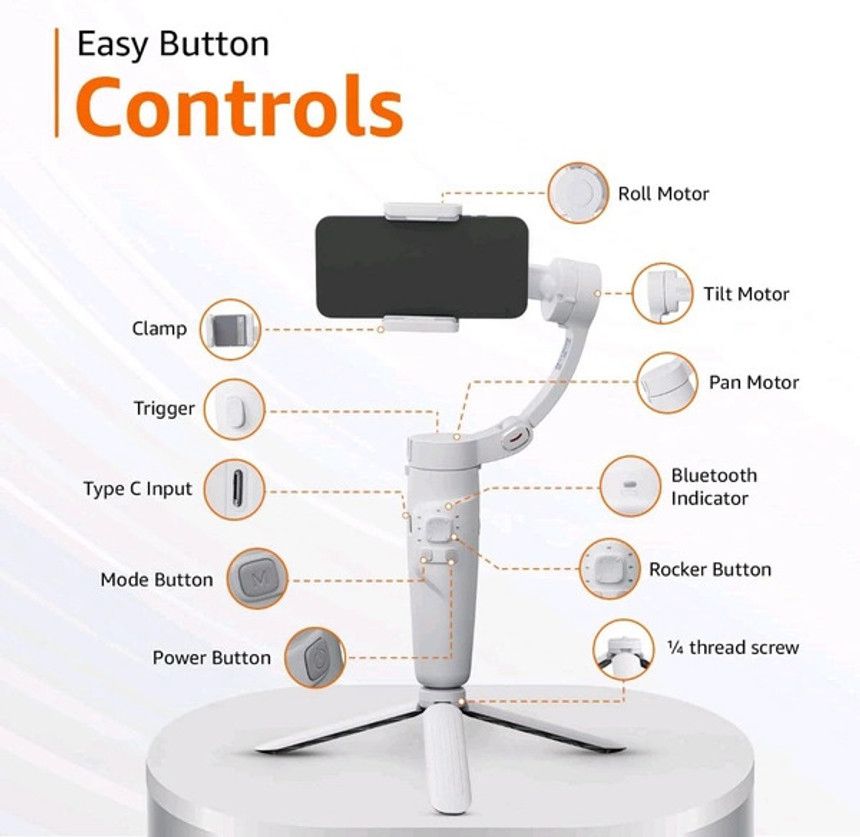 M1 White Portable Gimbal Phone Stability