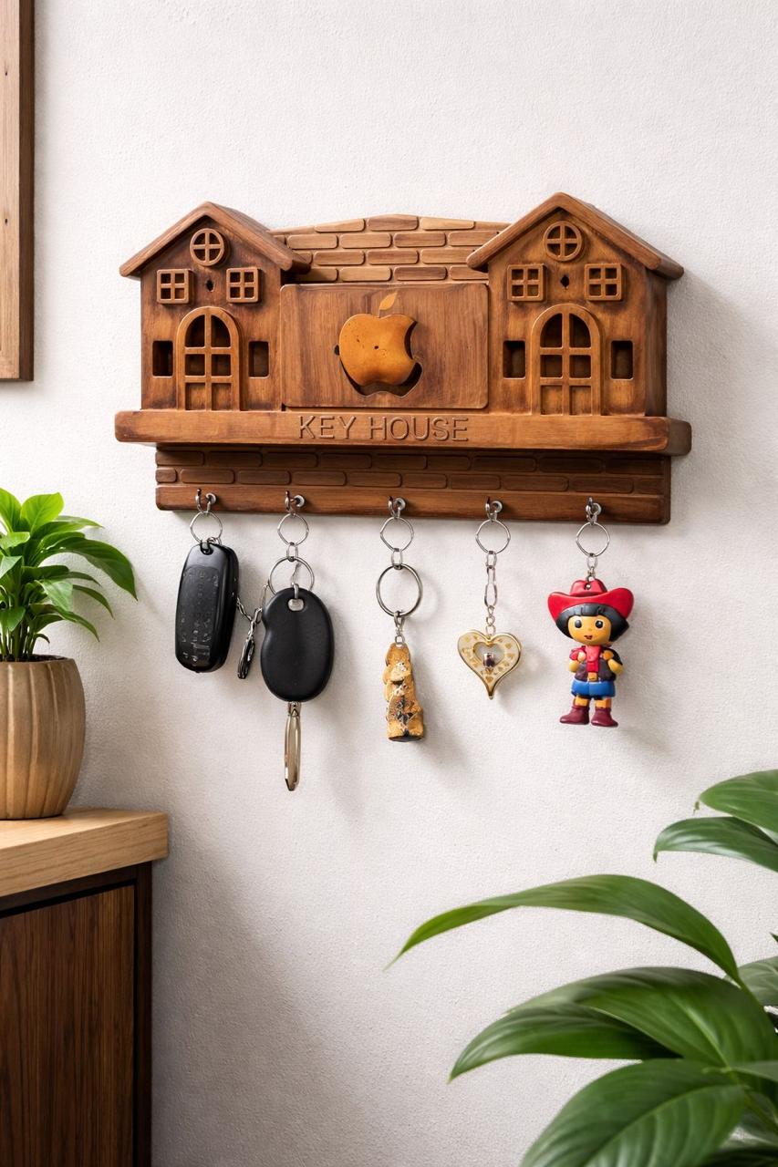 House Key Holder Plastic Key Holder (7 Hooks, Brown)